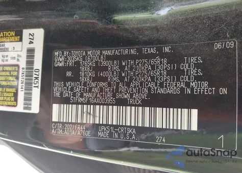2010 Toyota Tundra Grade 4.6L V8 z USA, uszkodzony, nr VIN 5TFRM5F16AX003955